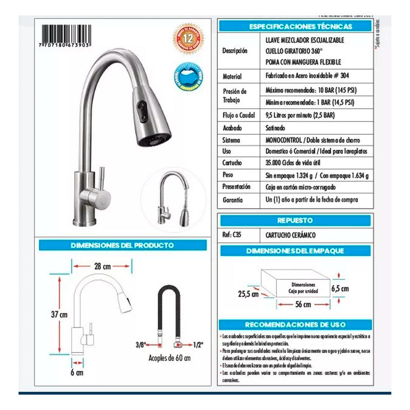 Combo Lavaplatos 60*45cm+griferia Satinada+dispensador Y Acc