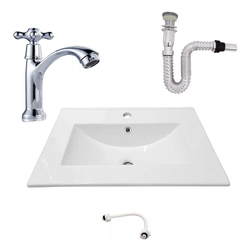 Kit Placa Lavamanos 61*46.5cm+griferia Agua Fria+push Flex.5