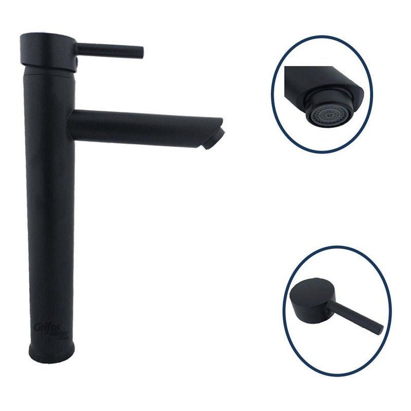 Grifería Monocontrol Lavamanos Alta Cuello Recto Corto Negro