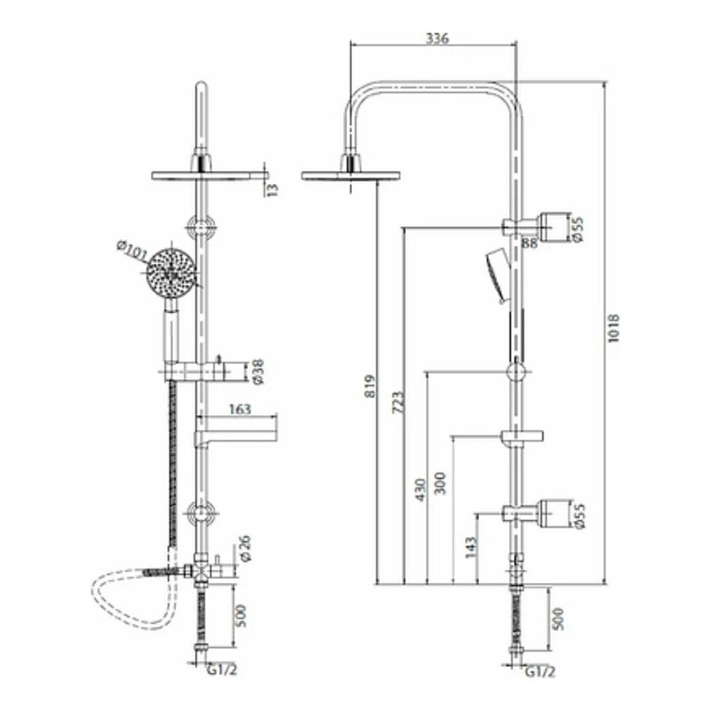 Columna De Ducha + Regadera + Teleducha Cromada
