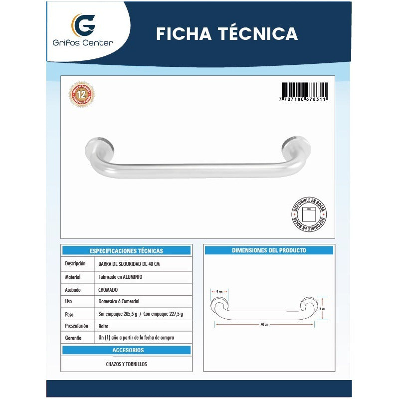 Barra De Seguridad De 40cm En Aluminio