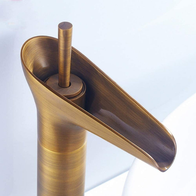 Griferia Lavamanos Monocontrol Tipo Cascada Alta Bronce