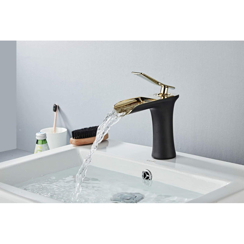 Grifería Monocontrol Lavamanos Bajo Cascada Negro Y Oro