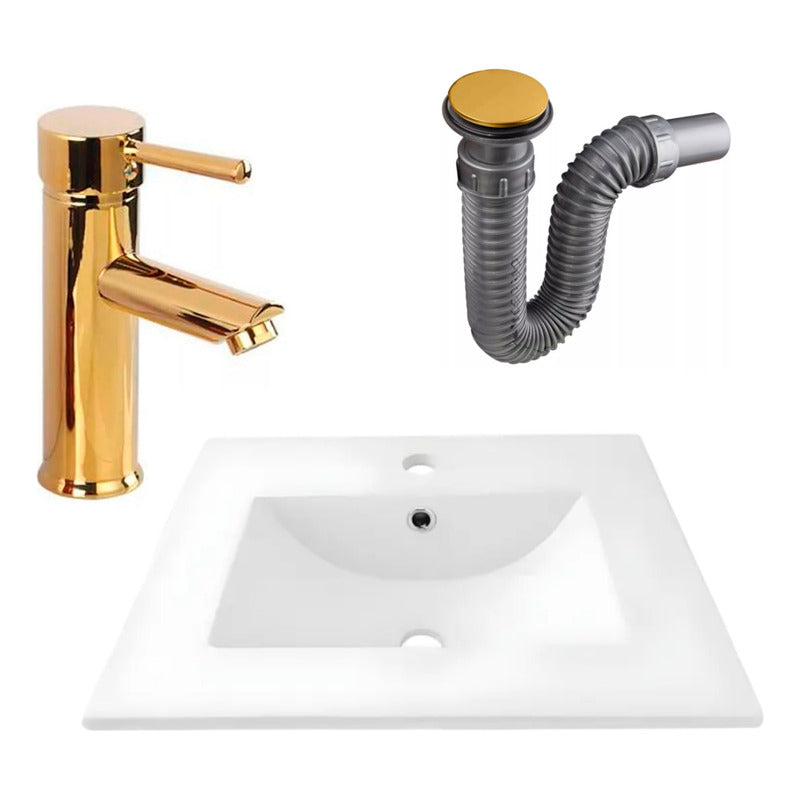 Combo Placa Lavamanos 61*40cm+griferia Monocontrol+push Oro4