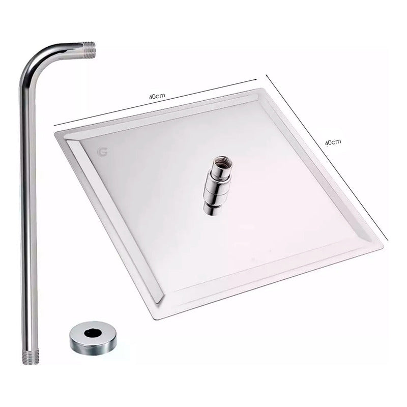 Regadera Ducha Cuadrada 40cm Plateada + Tubo