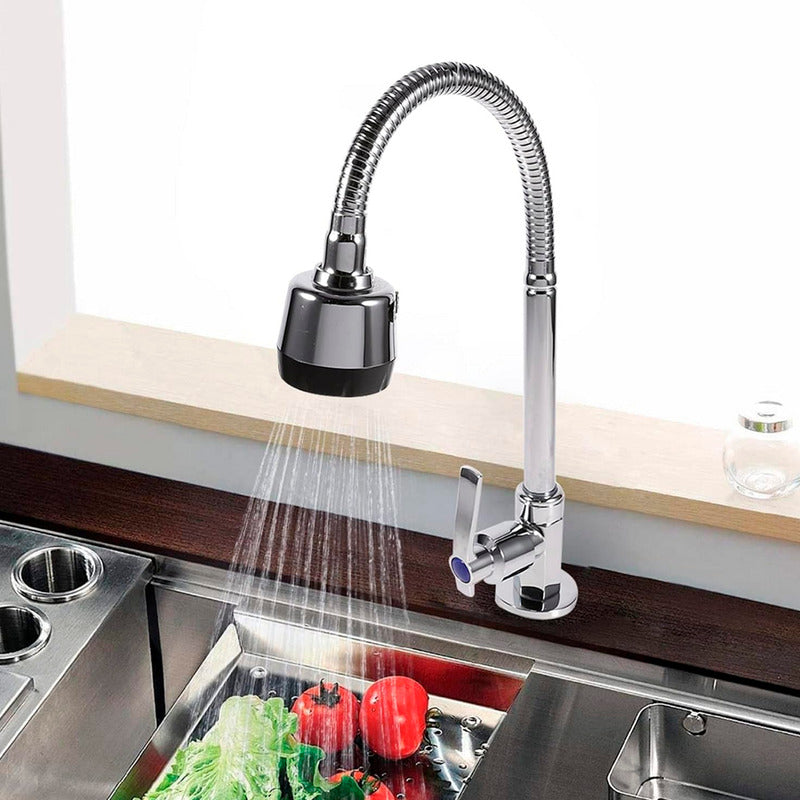 Grifería Llave Lavaplatos Acero Cuello Flexible Plateado