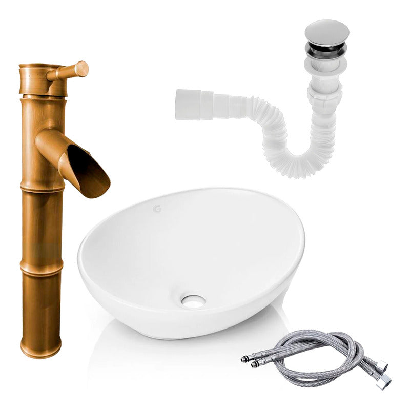 Kit Lavamanos+ Grifo Monocontrol Bambú Bronce Antiguo+push
