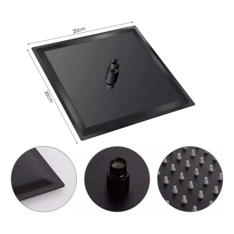 Kit Ducha 20cm +tubo + Mezclador Ducha + Manijas Negro Mig.