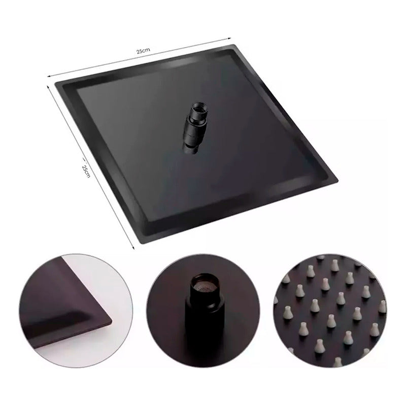 Ducha Regadera Acero Inox. Cuadrada 25cm Negra + Tubo Cuadra