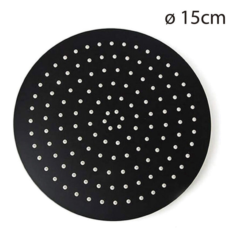 Regadera Ducha Redonda Negro Mate 6puLG (15cm) + Tubo
