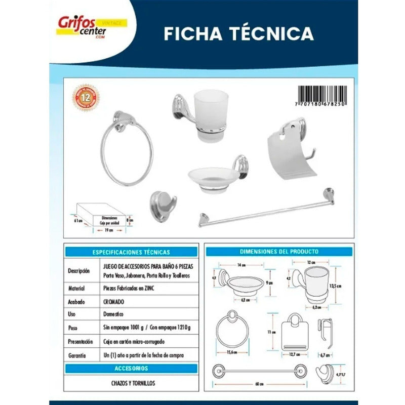 Accesorios Para Baño Metálico X6 Piezas Referencia Eclipse