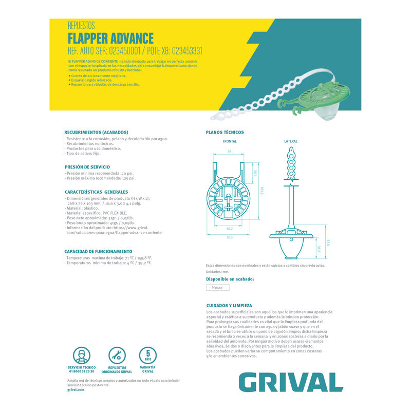 Sello Lengüeta Sanitario Flapper Advance Corriente Grival