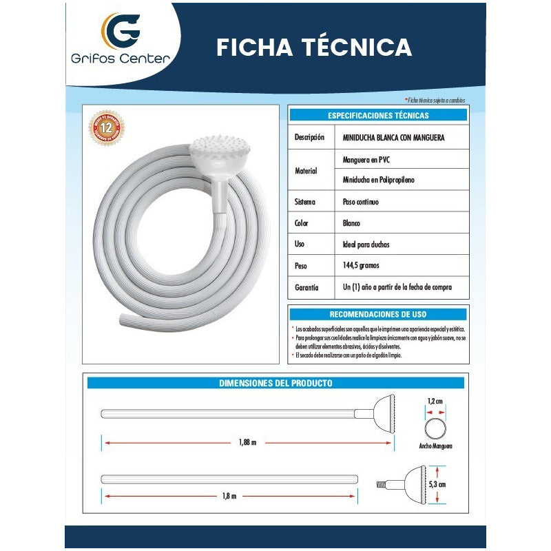 Miniducha Blanca Con Manguera