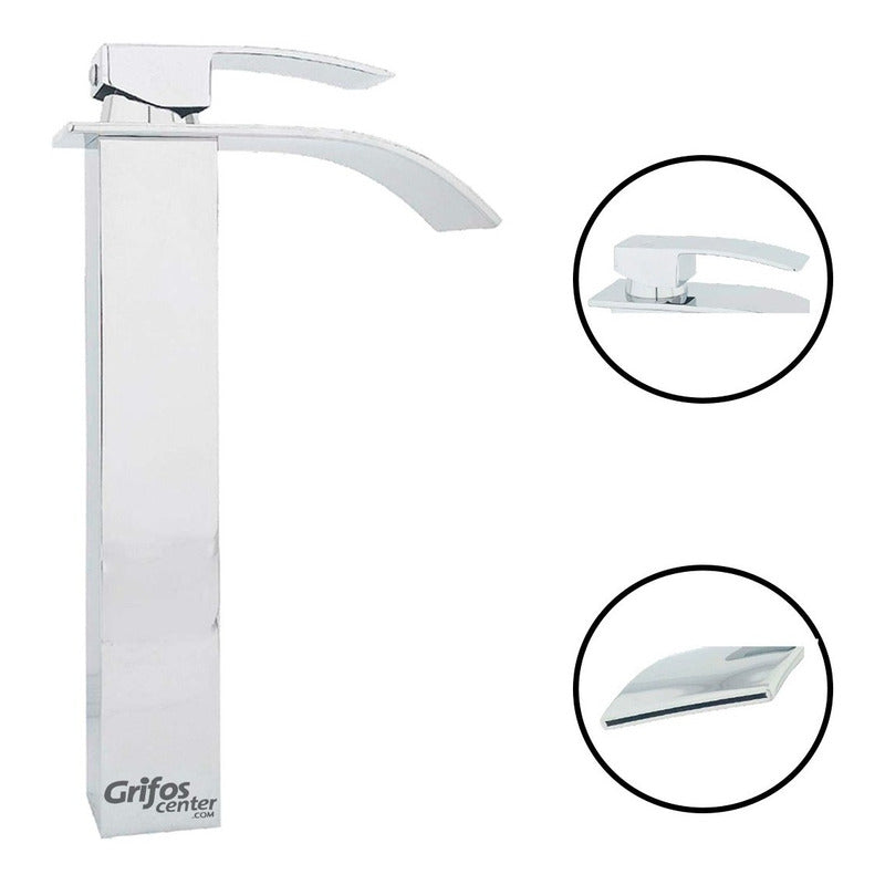 Grifería Lavamanos Monocontrol Alto Tipo Cascada Pico Curvo