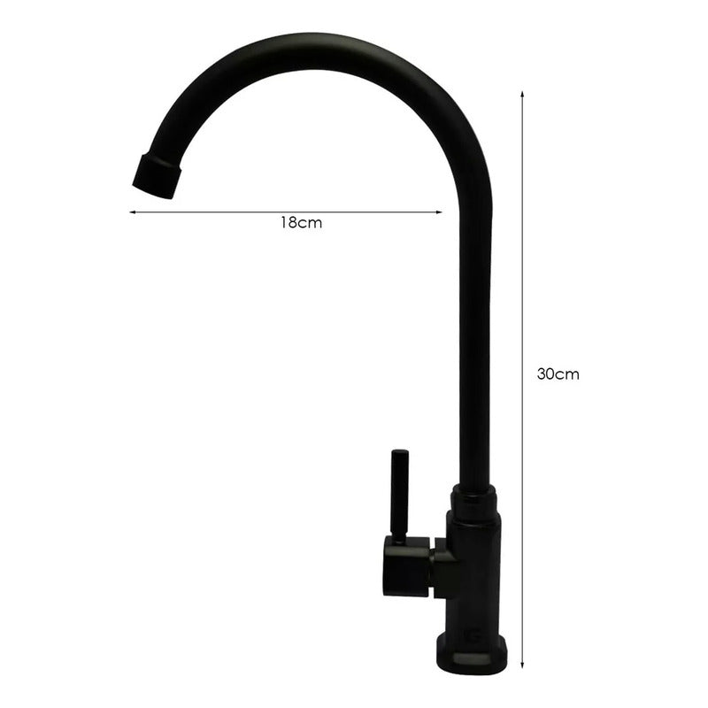 Grifería Lavaplatos Agua Fría Negro Mate Cuello Curvo