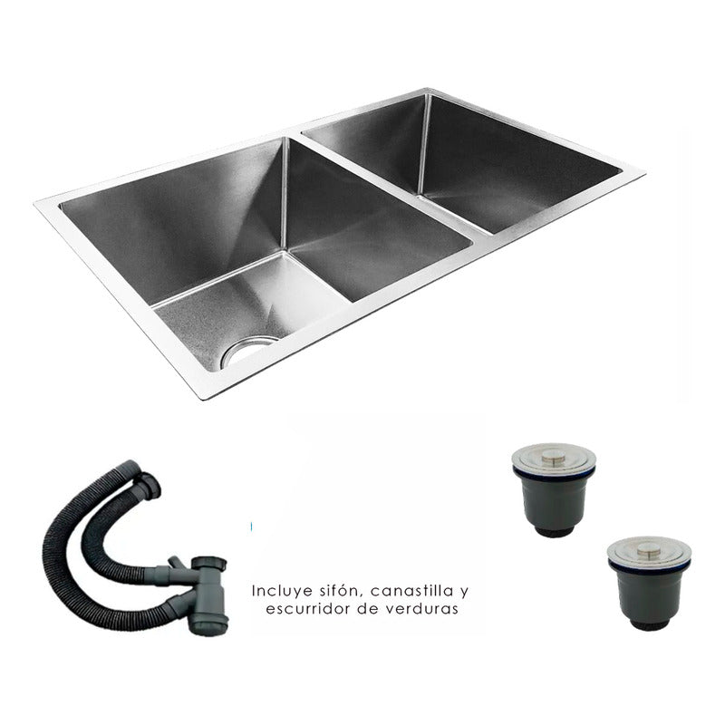 Combo Lavaplatos Doble 77*45cm+griferia Lvp Alta+accesorios