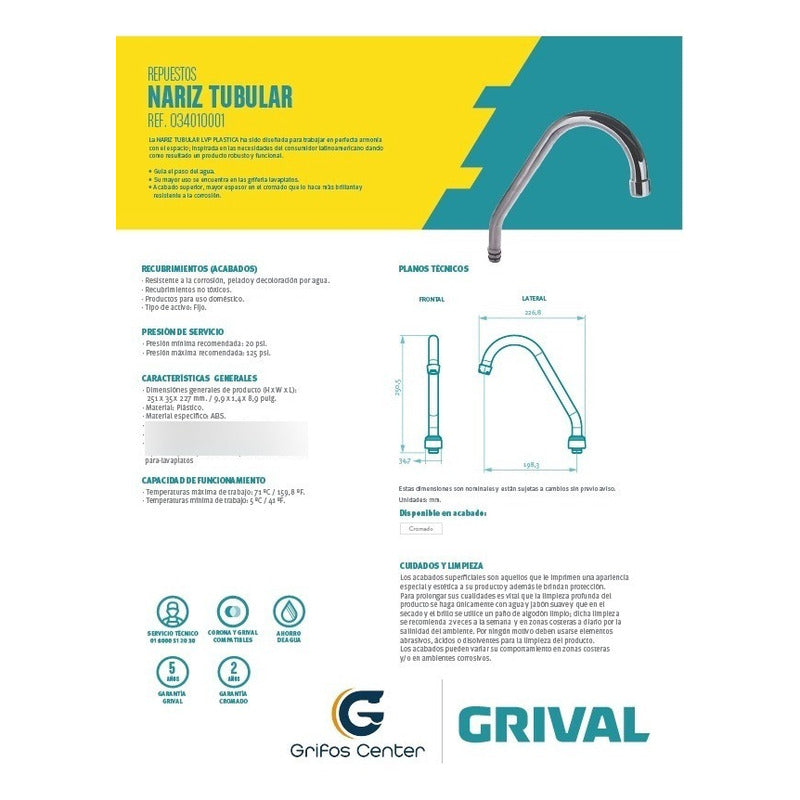 Cuello Lavaplatos Plástico Cromado Grival
