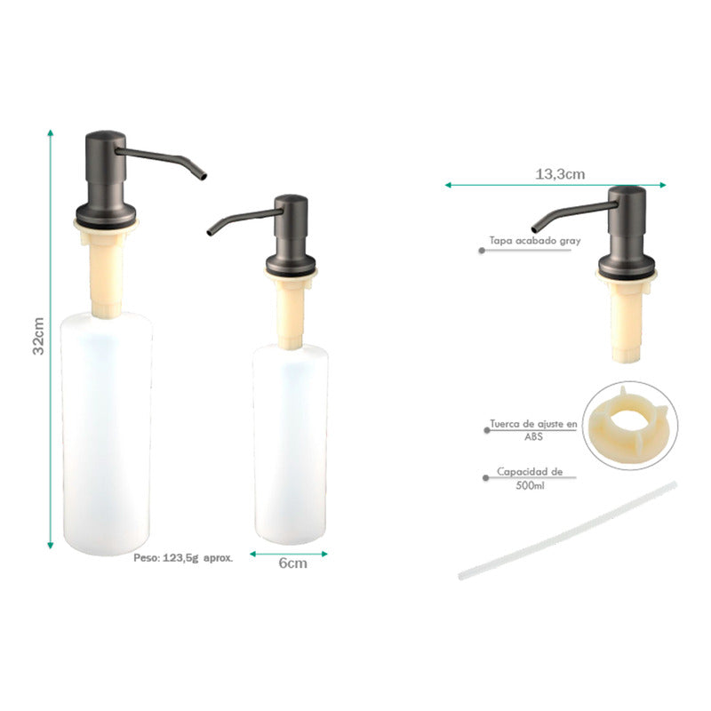 Dispensador Jabón Mesa ( Lavaplatos) Gris Mate