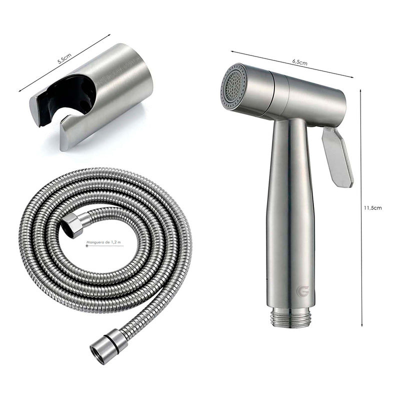 Kit Ducha Bidet Satinada En Acero 304 + Manguera + Soporte