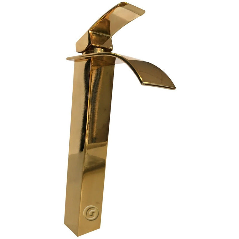 Llave Lavamanos Alta Cascada Vintage Acabado Oro Laton