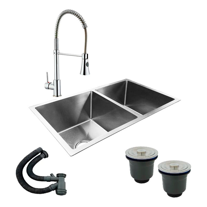 Combo Lavaplatos Doble 77*45cm+griferia Lvp Alta+accesorios