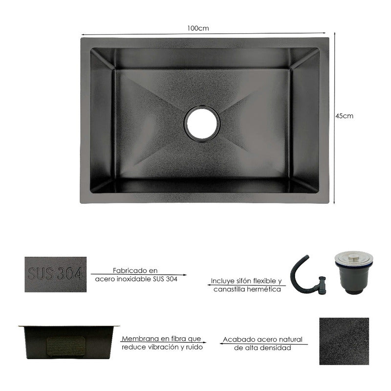 Lavaplatos En Acero De 100*45cm Negro + Accesorios