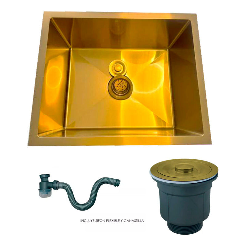 Lavaplatos En Acero Inoxidable Dorado 55*45cm + Accesorios