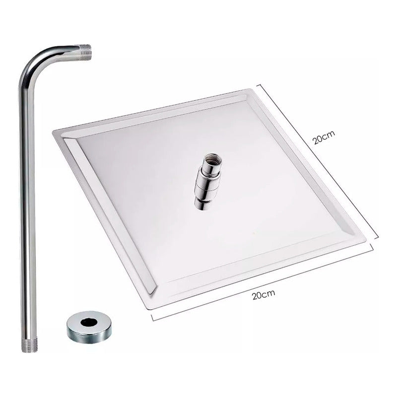 Regadera Cuadrada 20 Cms-cromo Incluye Tubo