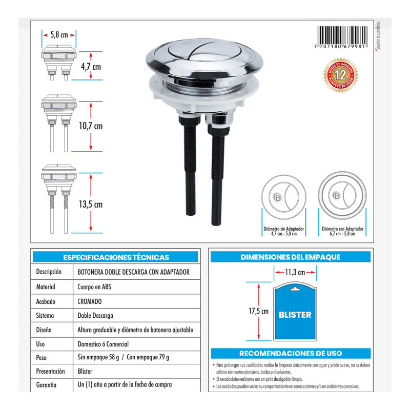 Botonera Doble Descarga Con Adaptador