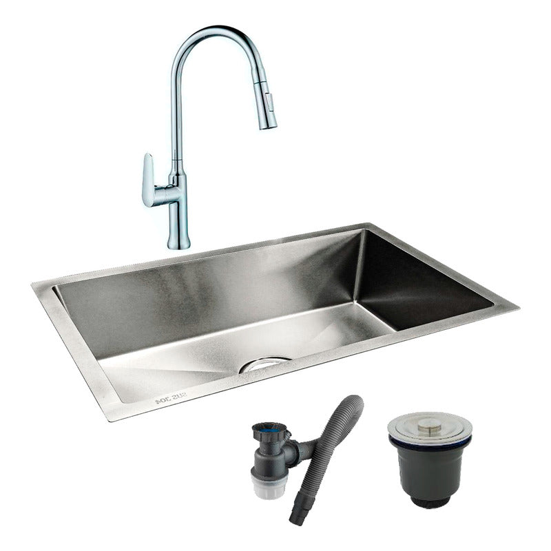 Combo Lavaplatos 100*40cm+grif.extraible Cromo+accesorios