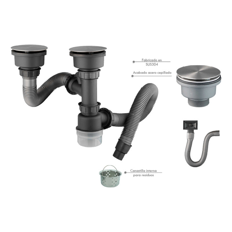 Kit Canastilla Acero Invisible+sifon Lavaplatos Doble