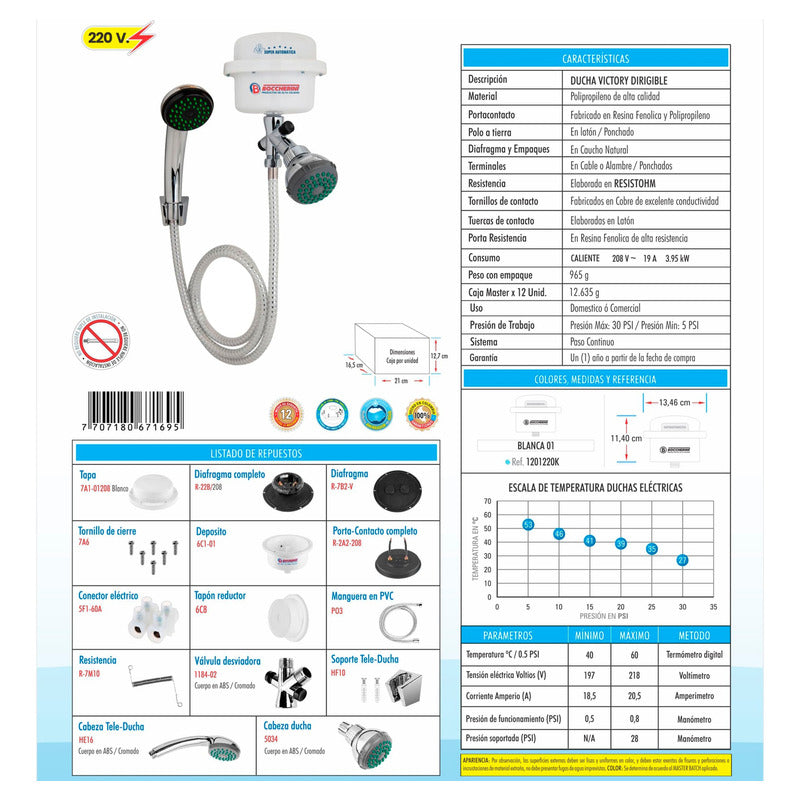 Ducha Eléctrica Salón De Belleza Auto. Con Teleducha Negra