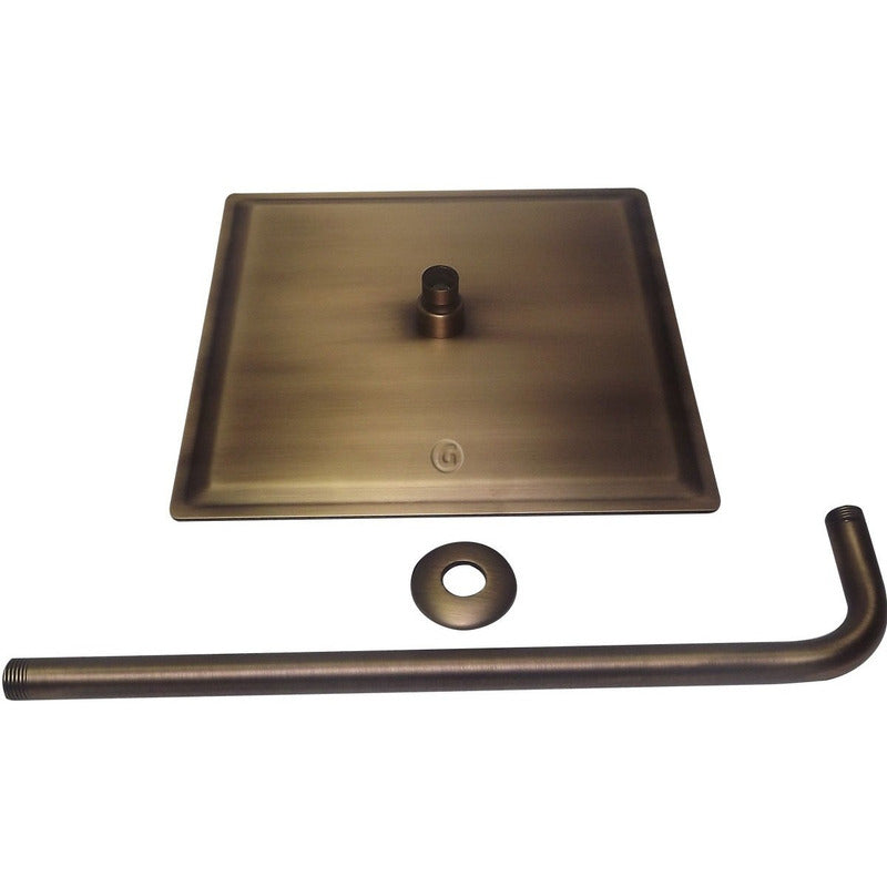 Ducha Vintage Cuadrada 15x15 Tubo 40cm Bronce Antiguo
