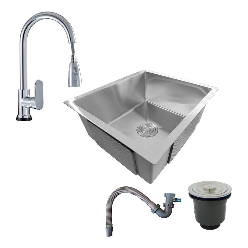 Combo Lavaplatos 51*45cm+grif.extraible Cromo+accesorios