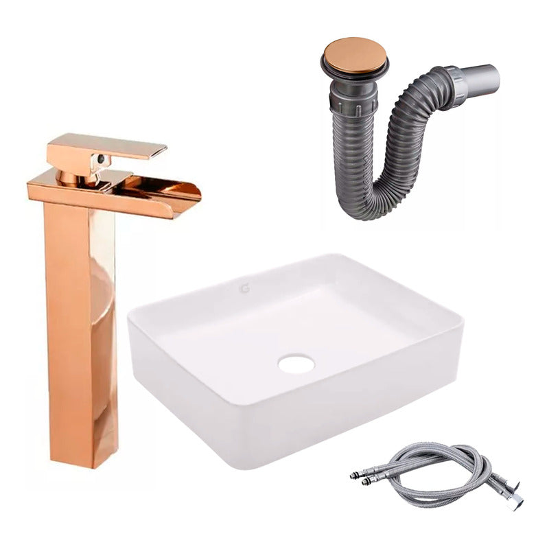 Kit Lavamanos Rectang+griferia Monocontrol Cascad+push Rosa