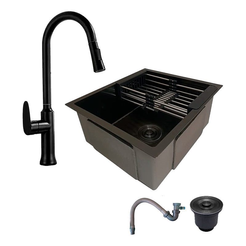 Combo Lavaplatos 51*45cm+griferia Lvp Negra Extraible+ Acc