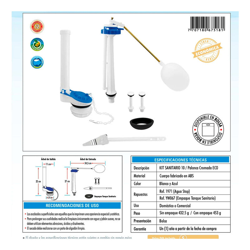 Kit Sanitario 10 Palanca Cromada Eco
