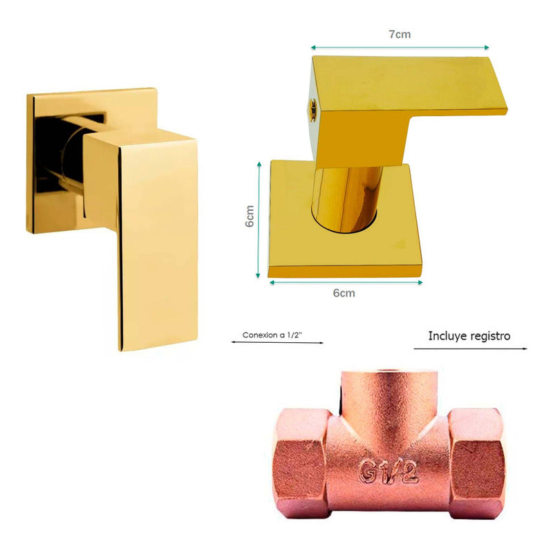 Kit Ducha Dorada 20cm+tubo+registro Manija Ducha Migliore