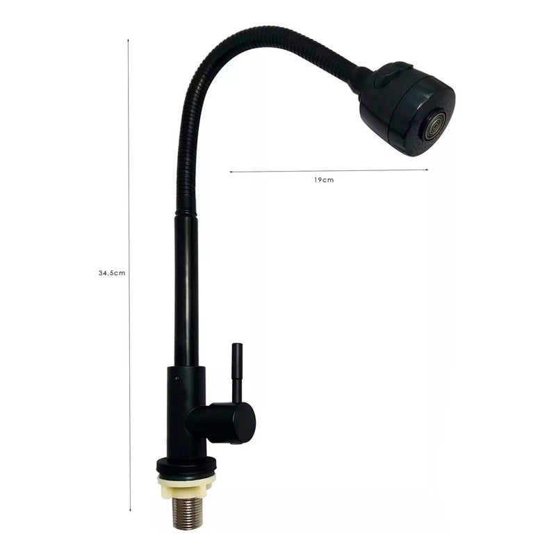Grifería Llave Lavaplatos Agua Fría Flex Metal Negro Mate