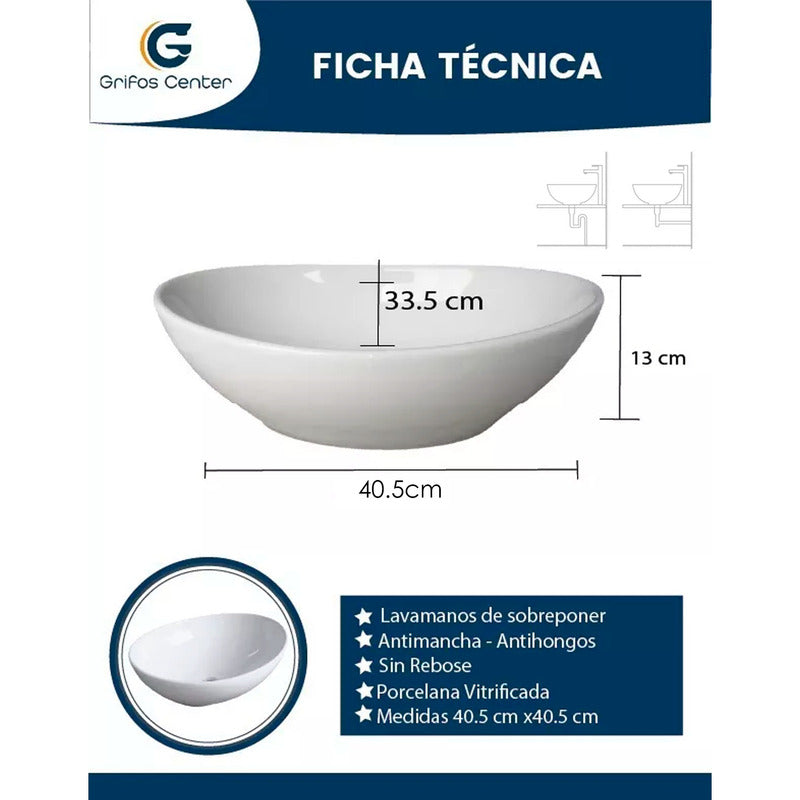 Lavamanos De Sobreponer Ovalado En Porcelana Blanco