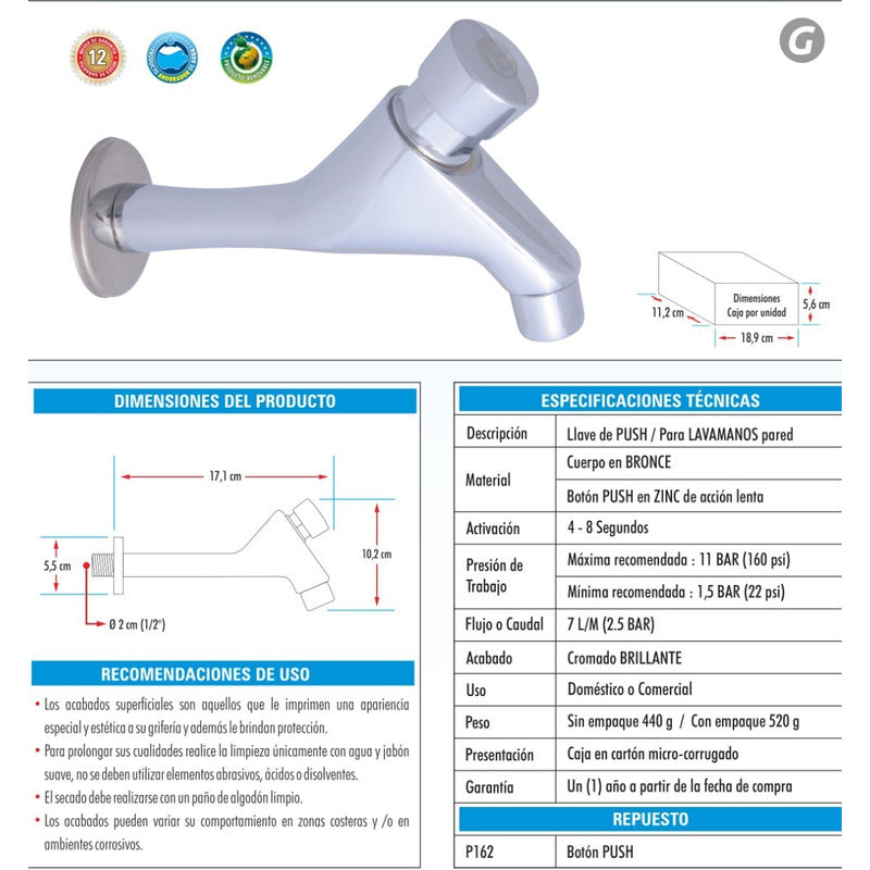 Llave Tipo Push Para Pared