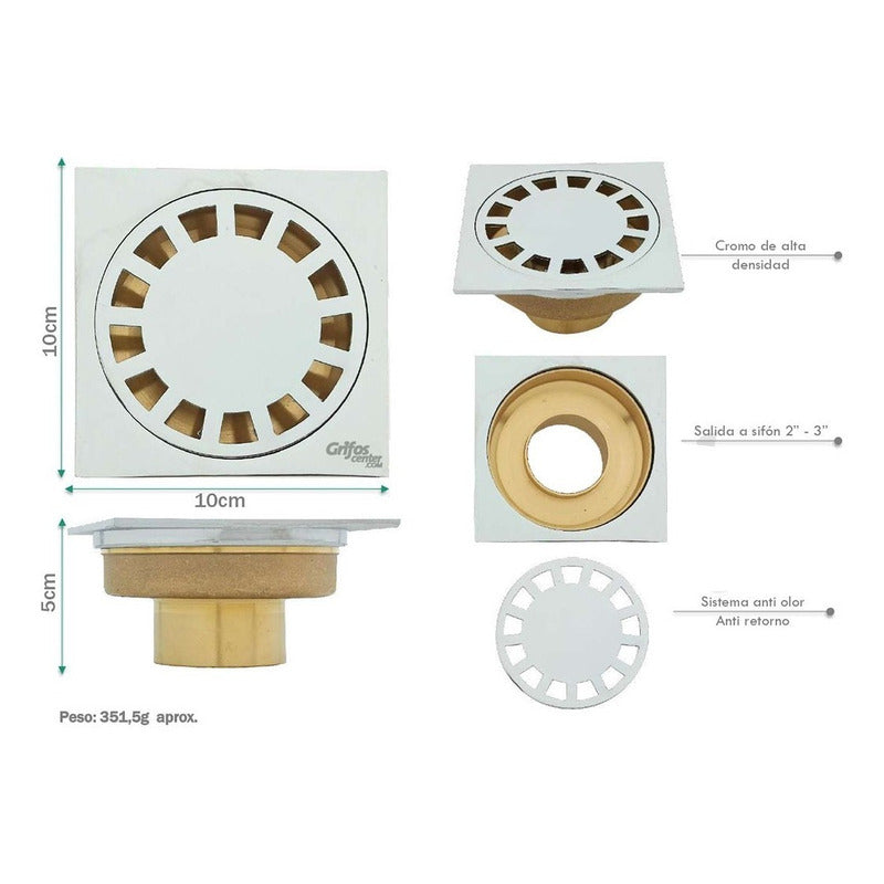 Rejilla Cuadrada En Zamak + Sifón En Bronce