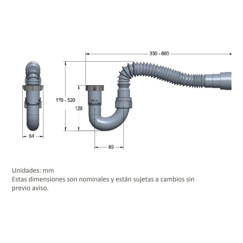 Sifón En P Flexible Grival
