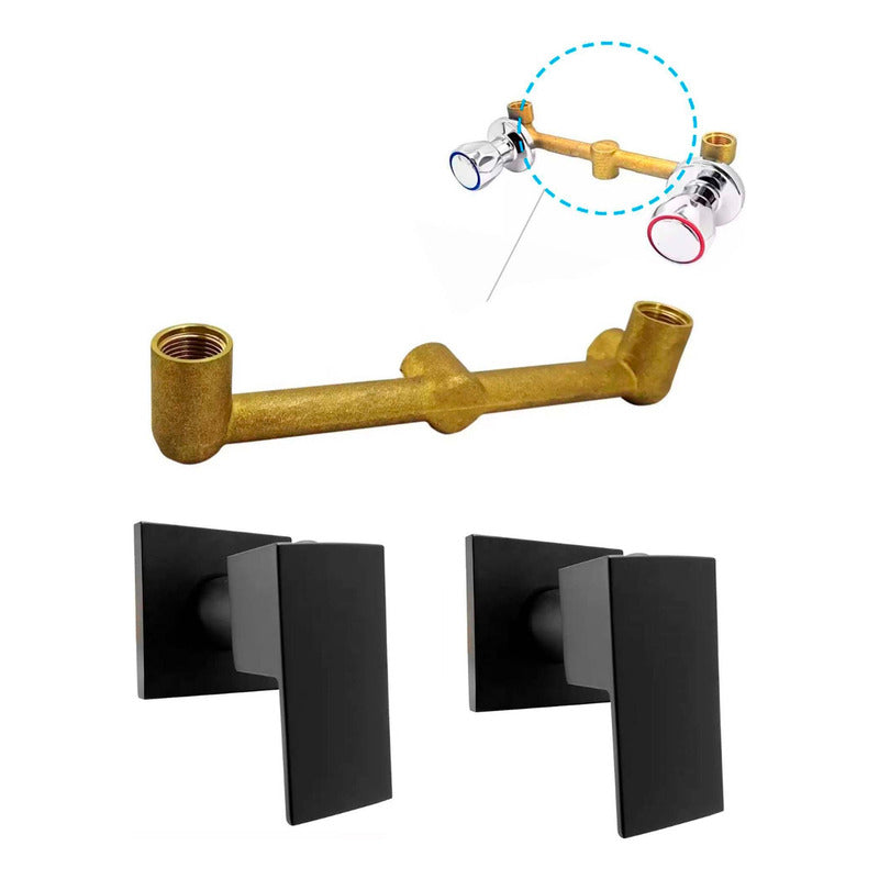 Kit Ducha 15cm +tubo + Mezclador Ducha + Manijas Negro Mig.