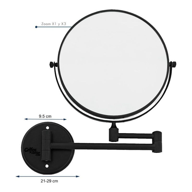 Espejo Retráctil Circular Negro Con Aumento