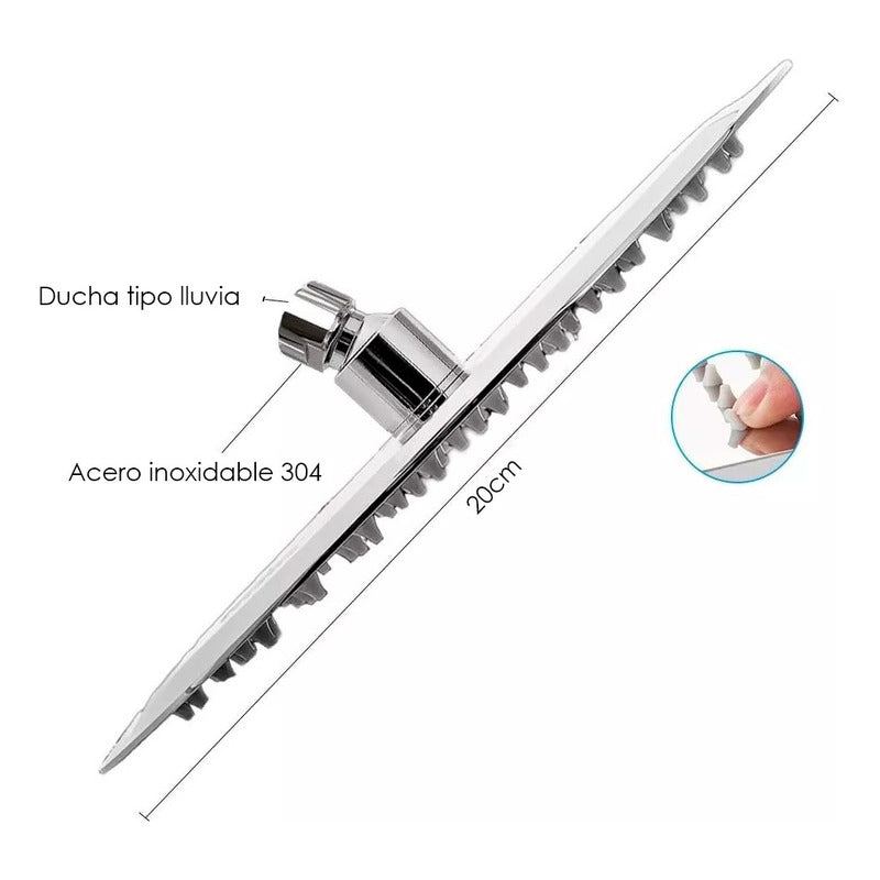 Ducha Regadera Metálica 20 Cm Redonda Lujo, Kit Con Tubo