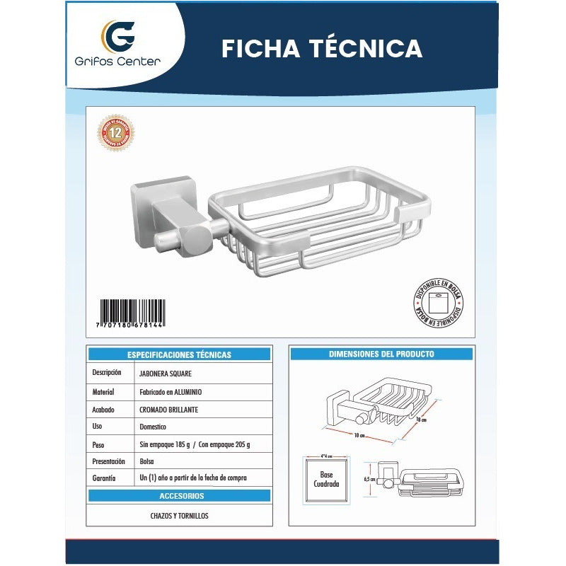Jabonera Base Cuadrada En Aluminio