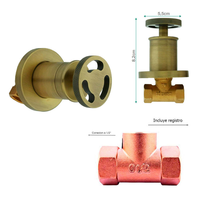 Kit Ducha Bronce Antiguo + Registro Manija Industry Vintage