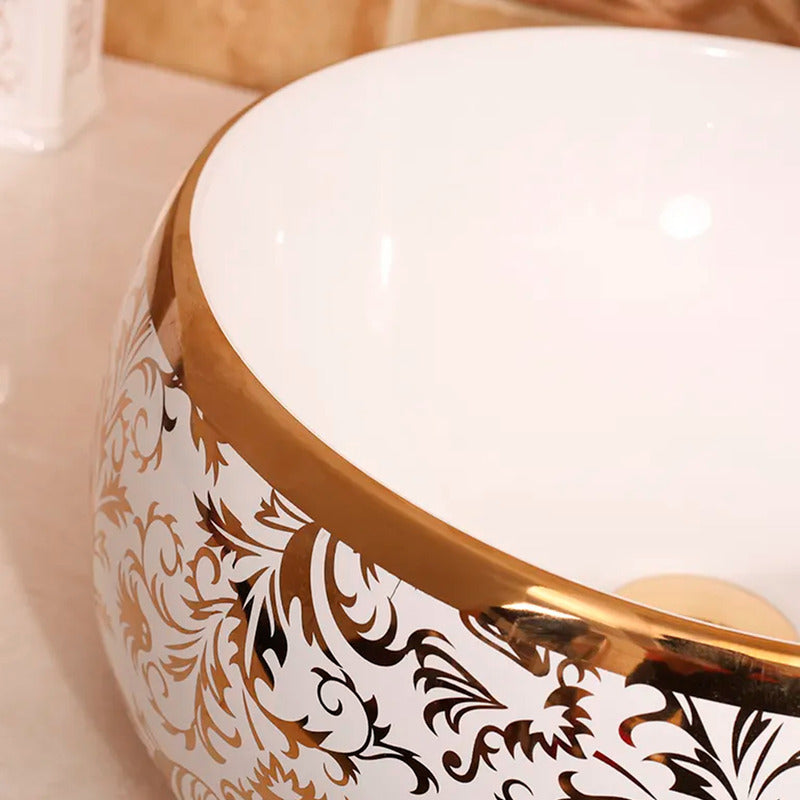 Lavamanos De Sobreponer Blanco/dorado Donna 31*31*14.5cm