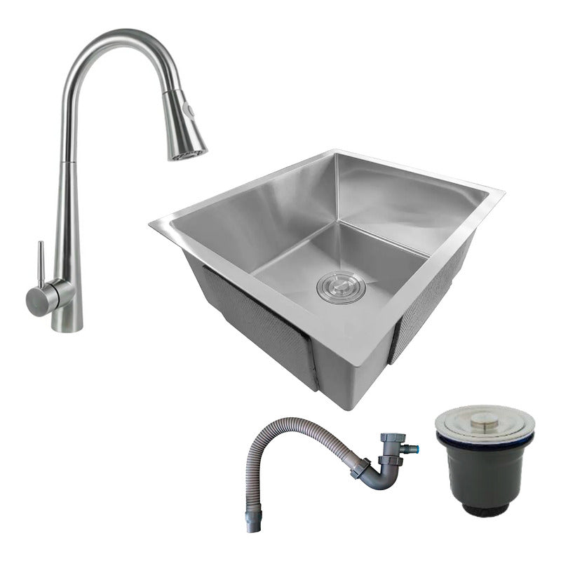 Combo Lavaplatos 51*45cm+griferia Extraible Plata+accesorios
